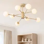 LumenXL Plafonnier design Idaho - beige avec verre blanc laiteux, 8 lumières