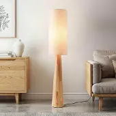 LumenXL Lampadaire en bois Haku avec abat-jour en tissu - crème