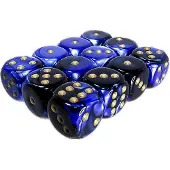 Chessex Dés Gemini 16mm d6 avec points, blocs de dés (12 dés) - Noir-Bleu avec or