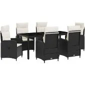 vidaXL Ensemble de table d'extérieur , 7 pièces, noir et blanc crème, 190 x 90 x 75 cm