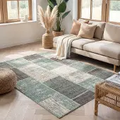 FRAAI Tapis patchwork - Spring Vert/Gris | 120x170 cm | Rectangulaire | Pile courte