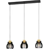 Eglo Lampe suspendue 3 lumières Stillington 1 noir avec du bois