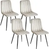 Beliani Lot de 4 chaises de salle à manger, beige, revêtement matelassé en velours, pieds en fer, style moderne, salle à manger