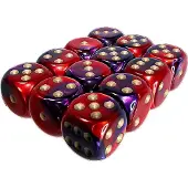 Asmodee Gemini 16mm d6 avec points Blocs de dés (12 dés) - Violet-Rouge avec or
