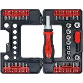 Bgs DIY 20138 Jeu de douilles/embouts | avec poignée rotative à cliquet pour embouts, réversible | 38 pcs.