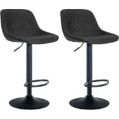 CLP Lot de 2 tabourets de bar Loft avec dossier, pivotants à 360°, noir, revêtement en tissu