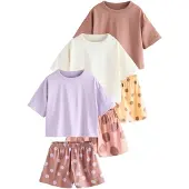 Next Pyjama marron châtaigne / jaune foncé / lavande / blanc