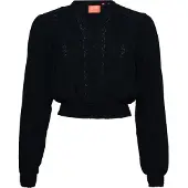 Superdry Lace Trim Smocked Long Sleeve Blouse Noir L Femme
