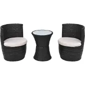 vidaXL Ensemble Bistro 3 pièces avec coussins Poly Rattan Noir