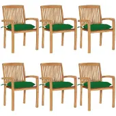 vidaXL Chaises de jardin empilables avec coussins 6 pcs. Bois massif teck