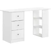 En.casa [] Bureau blanc 120x49x72cm avec 3 étagères et tiroirs Table de bureau Table d'ordinateur PC
