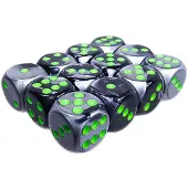 Asmodee Gemini 16mm d6 avec points Blocs de dés (12 dés) - Noir-Gris avec vert