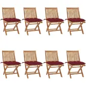 vidaXL Chaises de jardin pliantes avec coussins 8 pcs. Bois massif teck