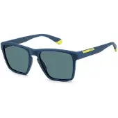 Polaroid Lunettes de soleil pour hommes PLD 2167/S, bleu mat avec détails jaunes, dimensions : 56/18/145