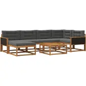 vidaXL Ensemble de canapés d'extérieur avec coussins 7 pièces Nature et Anthracite