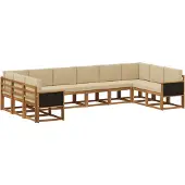 vidaXL Ensemble de canapés d'extérieur , 10 pièces, couleur naturelle et beige, en bois massif d'acacia