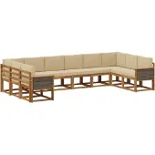 vidaXL Ensemble de canapés d'extérieur , 10 pièces, couleur naturelle et beige, en bois massif d'acacia