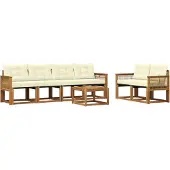 vidaXL Ensemble de salon de jardin 7 pièces, couleurs naturelles et crème