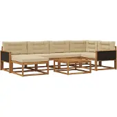 vidaXL Ensemble de canapés d'extérieur avec coussins 7 pièces Nature et Beige