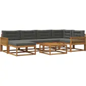 vidaXL Ensemble de canapés d'extérieur avec coussins 7 pièces Nature et Anthracite