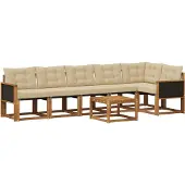 vidaXL Ensemble de canapés d'extérieur avec coussins 7 pièces Nature et Beige