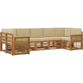 vidaXL Ensemble de canapés d'angle , 6 pièces, bois d'acacia massif naturel et polyester