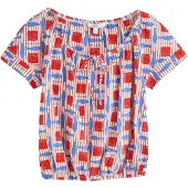 Next T-shirt crème / bleu clair / rouge cerise