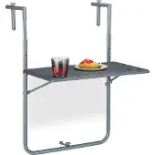 Relaxdays Table suspendue pliable pour balcon , L x P : 59,5 x 60 cm, réglable en hauteur sur 3 positions, 2 porte-boissons, table pour balustrade, gris
