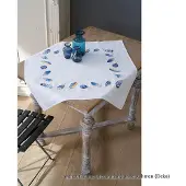 Vervaco - Kit de broderie pour nappes imprimées « Plumes bleues », motif de broderie dessiné