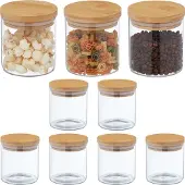 Relaxdays Bocaux de conservation avec couvercle en bambou, lot de 9, petits bocaux en verre, 500 ml, hermétiques, transparents/naturels