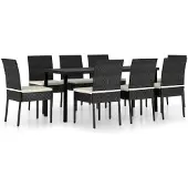vidaXL Ensemble de jardin 9 pièces Poly rotin noir