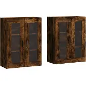 vidaXL Armoires murales 2 pcs. Chêne fumé Matériau dérivé du bois