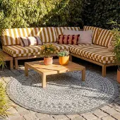 FRAAI Tapis d'extérieur rond - Summer Azteca Gris | Ø 100 cm | Rond | Tissage plat