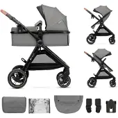 Kinderkraft Poussette 2-en-1 ESME jusqu'à 25 kg, système de voyage avec adaptateurs, grandes roues en TPE à suspension, livrée avec tous les accessoires, pliable et compacte, gris