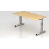 Hjh OFFICE PRO VOS16/3/S Bureau à piétement en C - 160 x 65-85 x 80 cm, hauteur réglable, érable/argenté