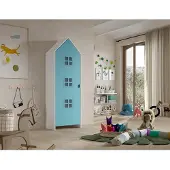 Vipack - CASAMI BRUGES Armoire 1 porte, 3 fenêtres, finition MDF laqué bleu