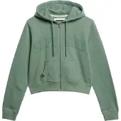 Superdry Femme Coton Logo Brodé Court Zippé Ton Sur Ton Athletic Essentials Sweat À Capuche, Kaki - Taille: 42