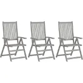 vidaXL : 3 chaises de jardin réglables avec coussins, en bois d'acacia massif