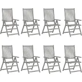 vidaXL Chaises de jardin réglables avec coussins 8 pcs. Gris acacia