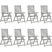 vidaXL Chaises de jardin réglables avec coussins 8 pcs. Gris acacia