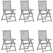 vidaXL Chaises de jardin réglables 6 pcs. avec coussins en bois massif d'acacia