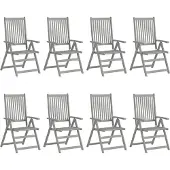 vidaXL Chaises de jardin réglables avec coussins 8 pcs. Gris acacia