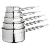 Arthur Martin Ensemble de 5 casseroles - Acier inoxydable - Intérieur satiné gradué - Bec verseur - Compatible tous feux, y compris induction
