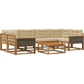 vidaXL Ensemble de canapés d'extérieur avec coussins 7 pièces Nature et Beige