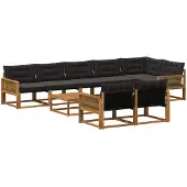 vidaXL Ensemble de canapés d'extérieur avec coussins 9 pièces Naturel et Noir