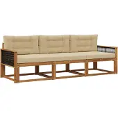 vidaXL Ensemble de canapés d'extérieur avec coussins 3 pièces Nature et Beige