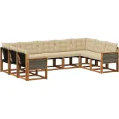 vidaXL Ensemble de canapés d'extérieur avec coussins 9 pièces Nature et Beige