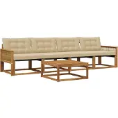 vidaXL Ensemble de canapés d'extérieur avec coussins 5 pièces Nature et Beige