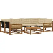 vidaXL Ensemble de canapés d'extérieur avec coussins 7 pièces Nature et Beige