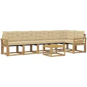 vidaXL Ensemble de salon de jardin 7 pièces, blanc et beige